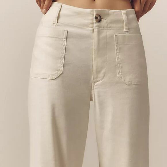 Anthropologie Maeve The Colette Cropped Linen Pocket Pant Cream 24P - Picture 1 of 4